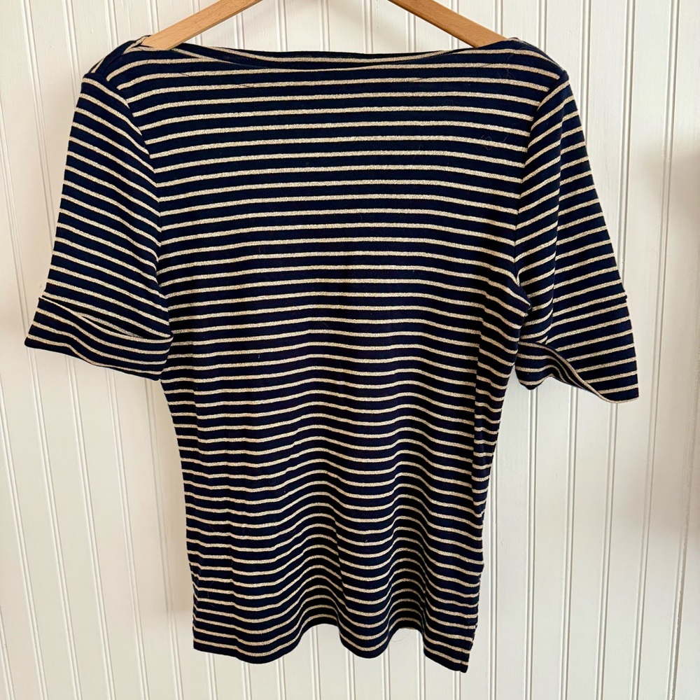 Ralph Lauren Blue and Gold Striped Tee Size PM with metallic stripes - Picture 1 of 5